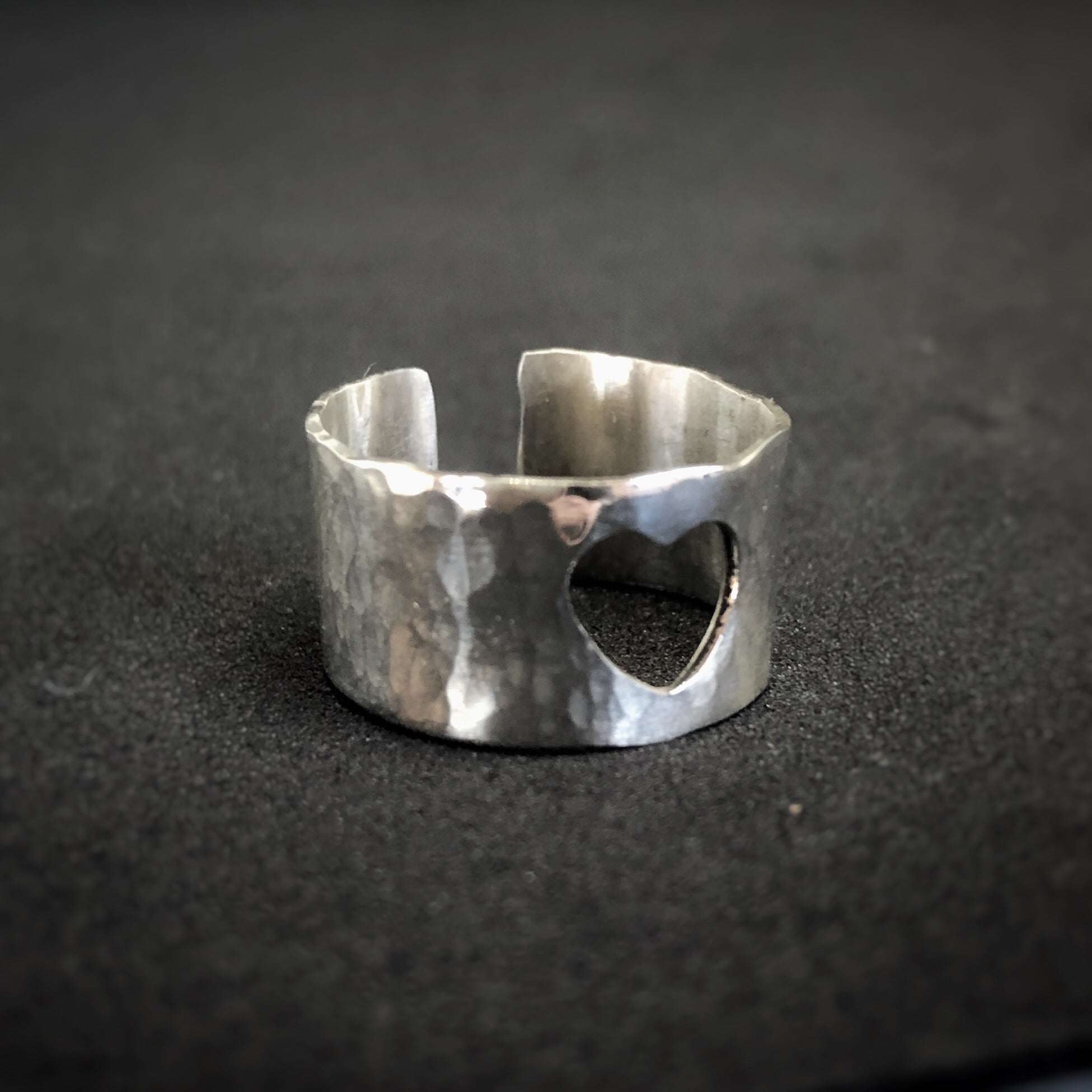 Cuff Heart Rings Hammered heart cuff ring freeshipping - The Silversmith NZ