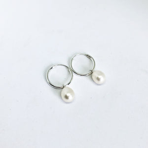 16mm Hoop Freshwater Pearl Dangles freeshipping - The Silversmith NZ