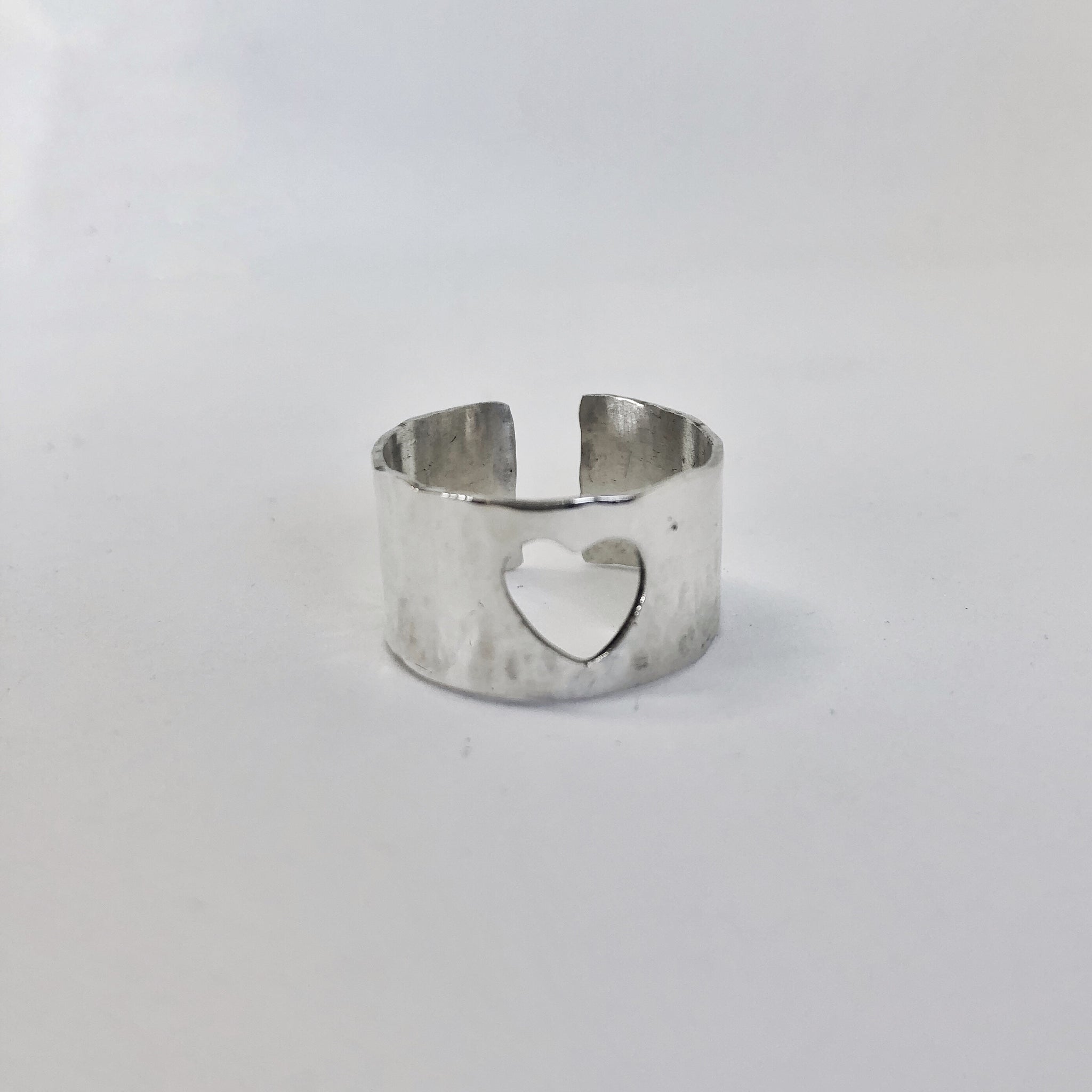 Cuff Heart Rings Hammered heart cuff ring freeshipping - The Silversmith NZ