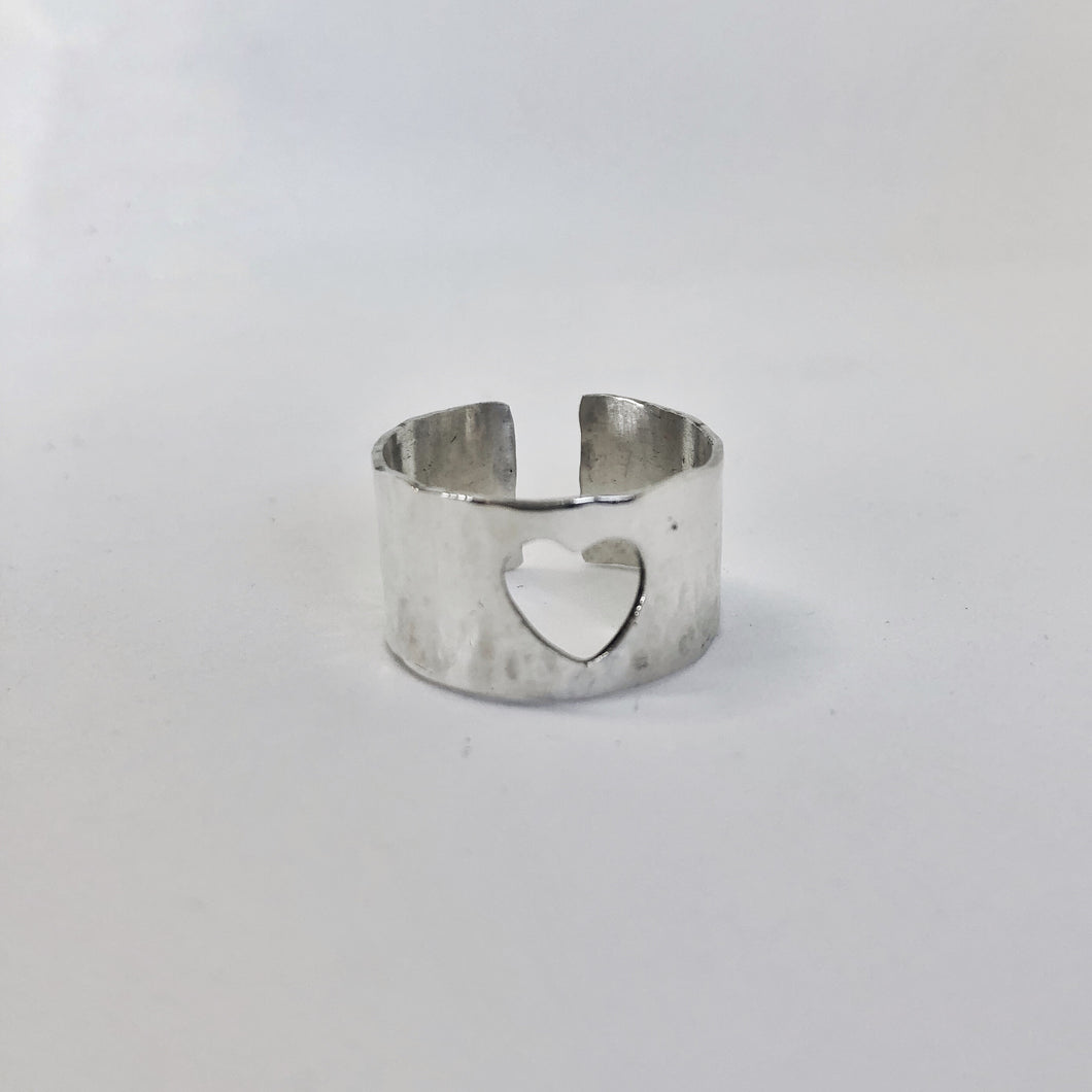 Hammered cuff ring heart freeshipping - The Silversmith NZ