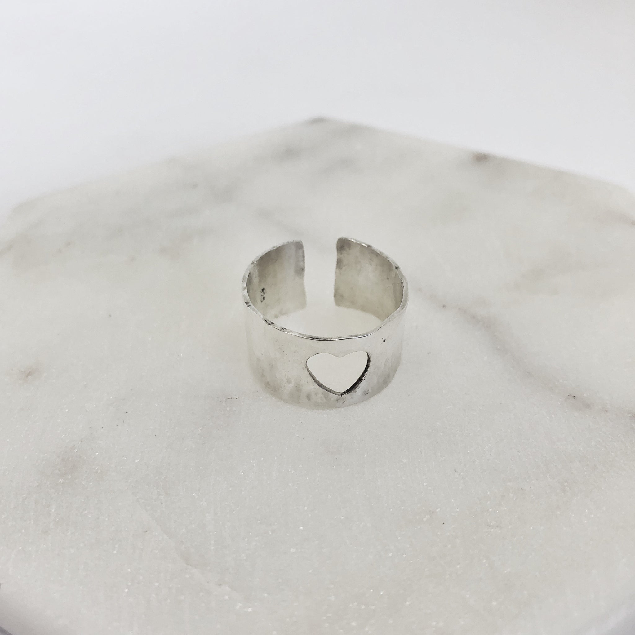 Cuff Heart Rings Hammered heart cuff ring freeshipping - The Silversmith NZ