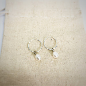 18mm Hoop freshwater pearl dangles freeshipping - The Silversmith NZ