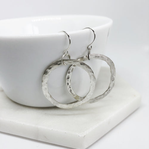 Hammered Open Circle Hoop earrings freeshipping - The Silversmith NZ