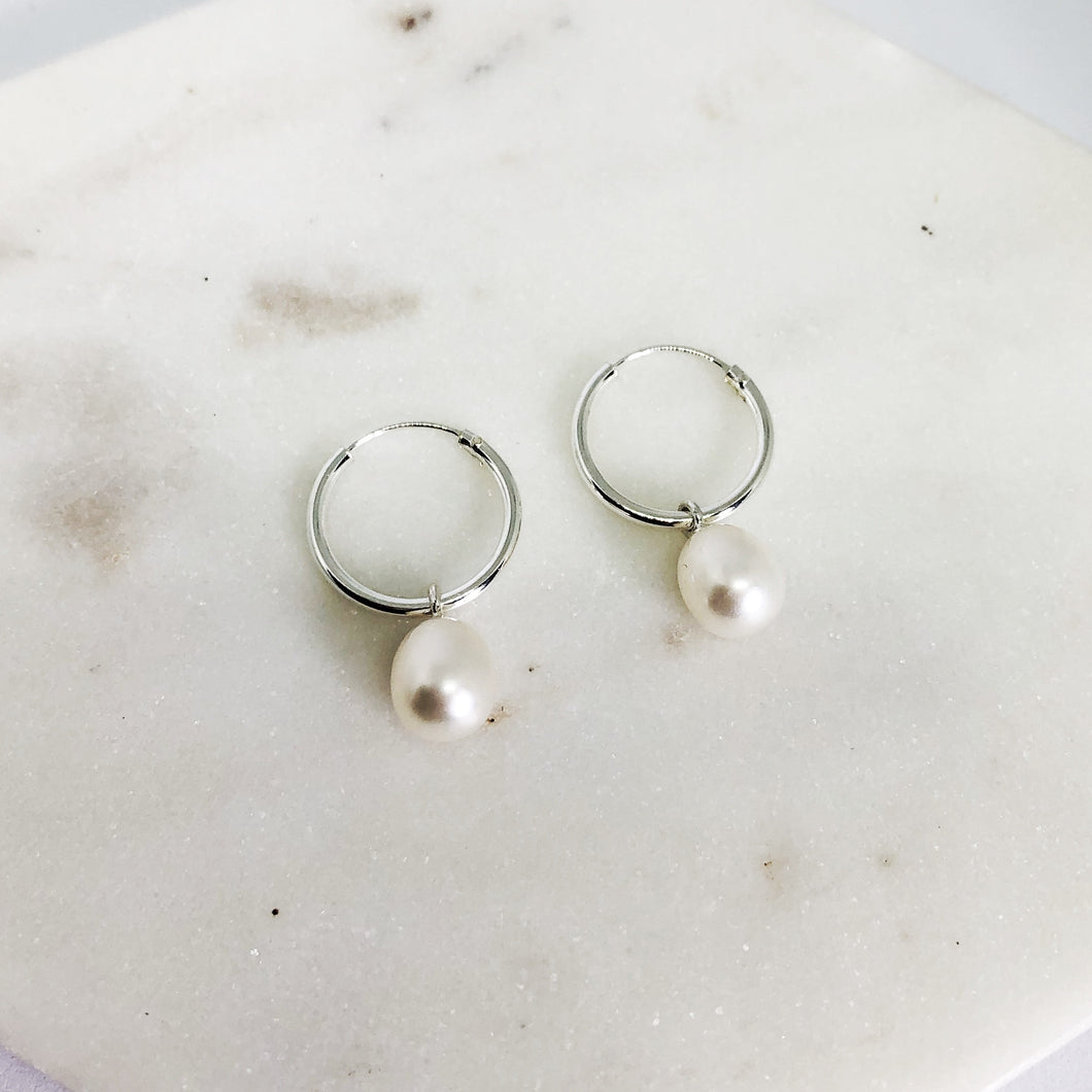 16mm Hoop Freshwater Pearl Dangles freeshipping - The Silversmith NZ